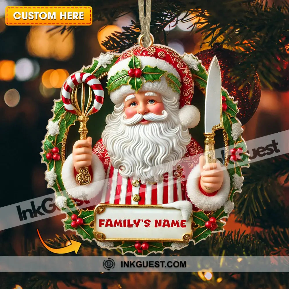 Custom Name Ornament, Christmas Santa Chef