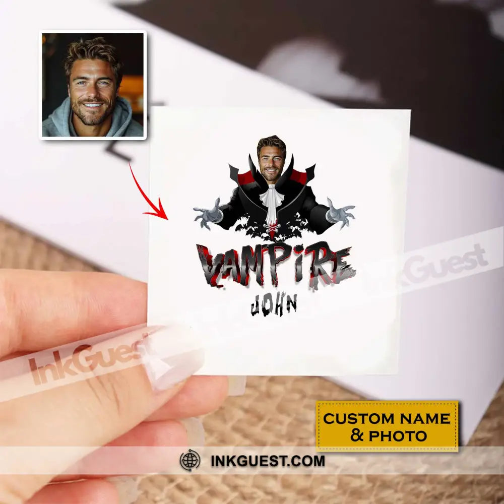 Flumpy Vimpire Custom Vampire, Custom Face Photo And Texts Temporary Tattoo, Personalized Ta