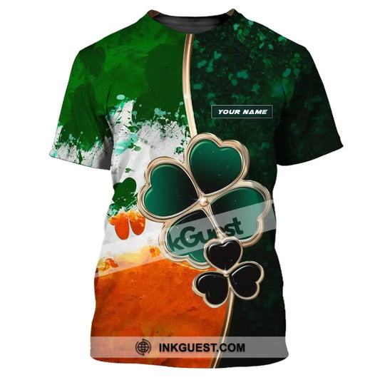 Unisex-Shirt – individuelles Namens-T-Shirt – grünes und oranges Kleeblatt-Shirt für den St. Patrick's Day 