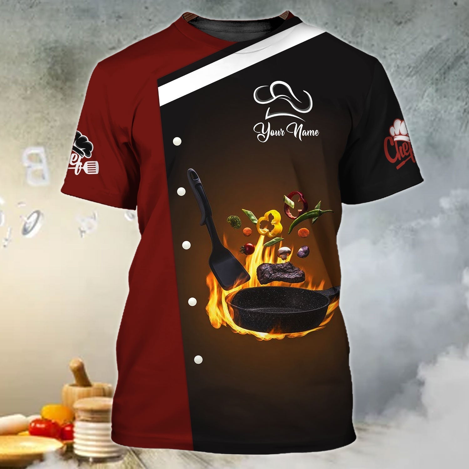 Unisex Shirt - Custom Chef Name T-Shirt, Kitchen Fire Shirt